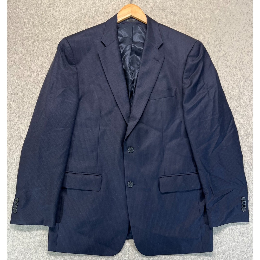 John Varvatos Men Two Button Blazer Pinstripe Navy Blue Notch Single Breasted 42